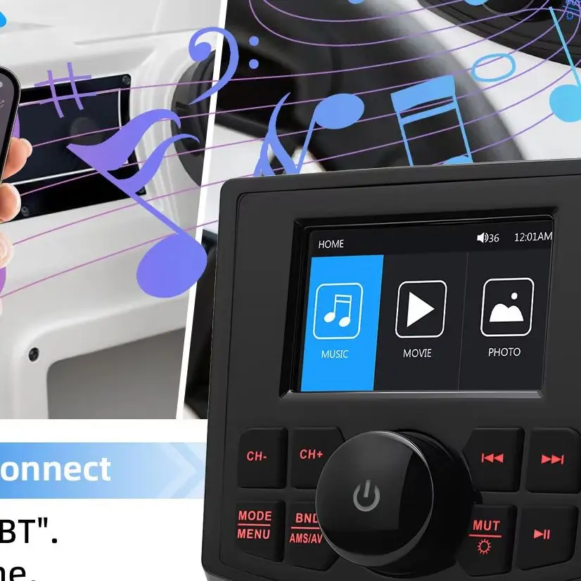 

Boat Radio Stereo Marine Radio MP5 3inch Display Media Video Player Waterproof AUX AM FM RDS for ATV UTV SPA RZR