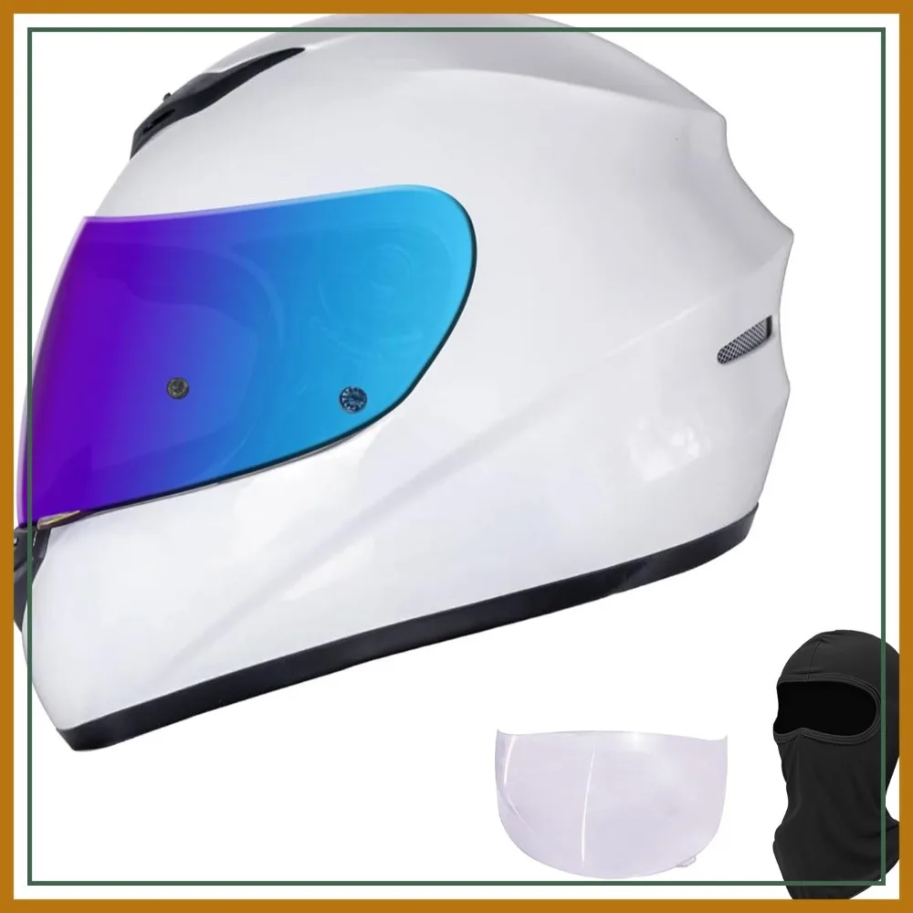 

Full Face Motorcycle Helmet with Color Visor DOT Approved Gloss White