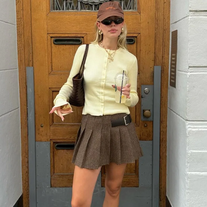 Tuularose Fashion Knit Shorts Set Casual Knit Long Sleeve Cardigan High Waist Lace Shorts Set Commuter Elegant Women Shorts Set