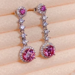 1 Carat Pink Color Moissanite 925 Sterling Silver Women Drop Earrings Engagement Gift Fine Jewelry