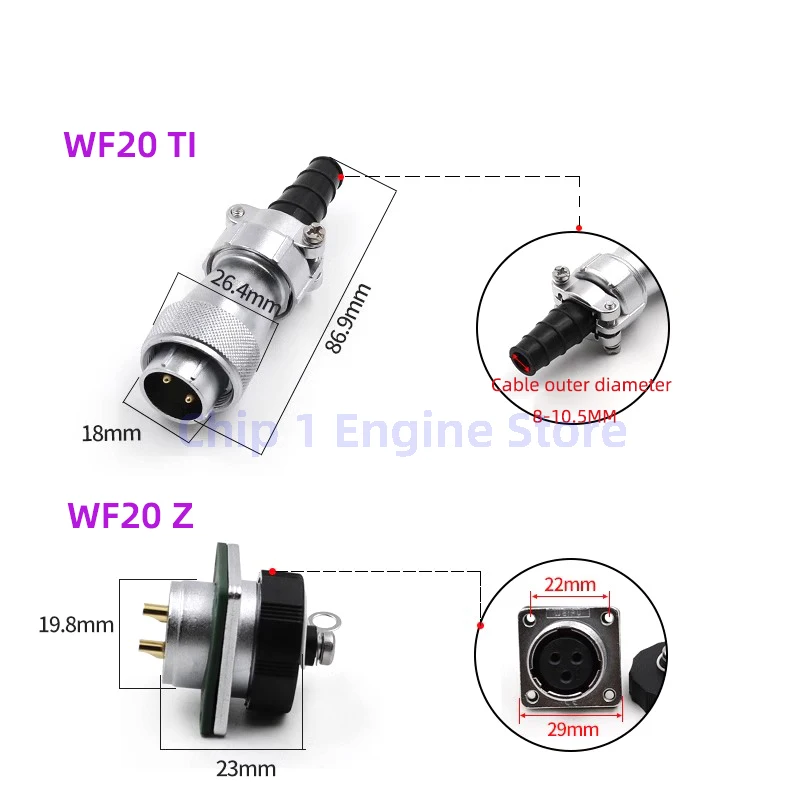 For WEIPU Aviation Plug WF20 TI+Z M20 Male Plug Female Socket 2 3 4 5 6 7 8 9 12 15Pin Waterproof Industrial Connector