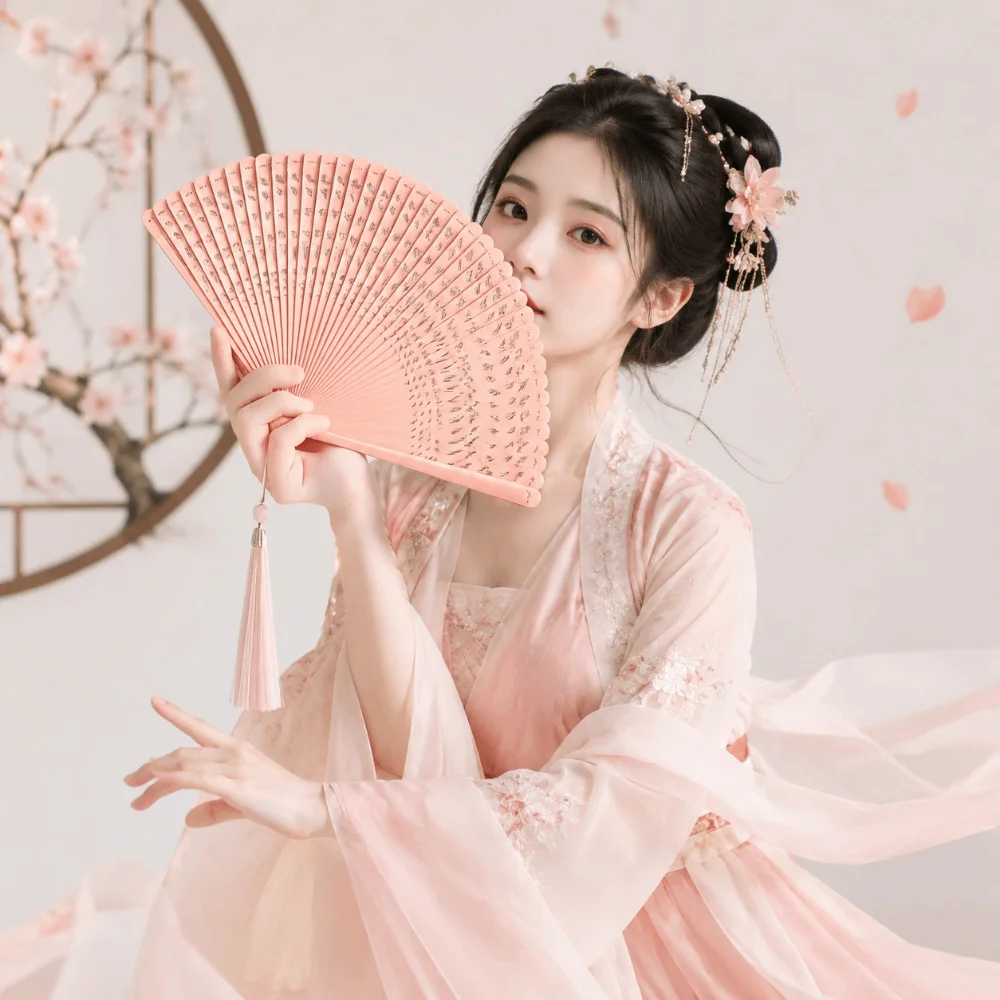 Elegant Folding Bamboo Fan Portable Handmade Classical Folding Fan Decorative Fan with Tassel Retro Hand Fan Dance Props