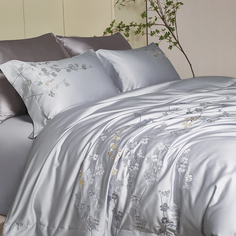 1000TC Egyptian Cotton Flowers Embroidery Bedding Set 200x230cm/220x240cm Duvet Cover Set Bed Sheet Pillowcases Home Textiles