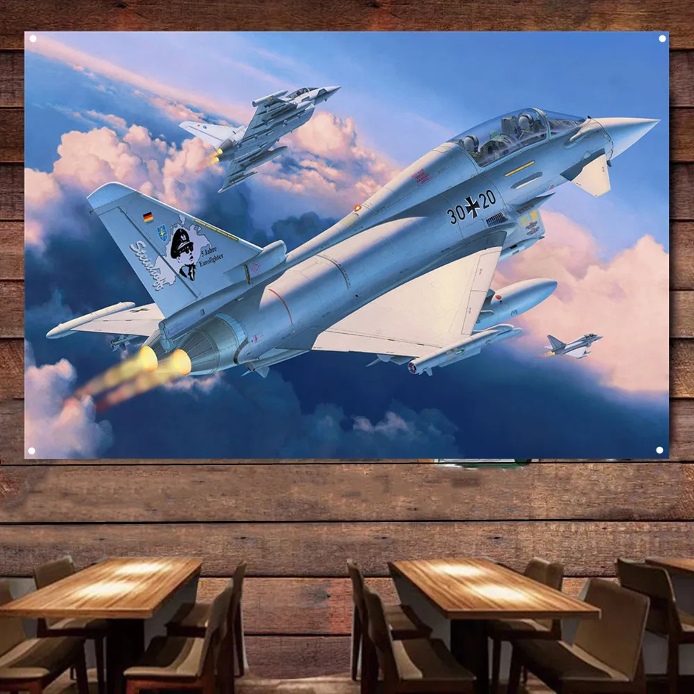 Eurofighter Typhoon Fighter Jet Airplane Flag Hanging Banner Air Force Military Art Poster Wall Art Tapestry Home Decor Painting