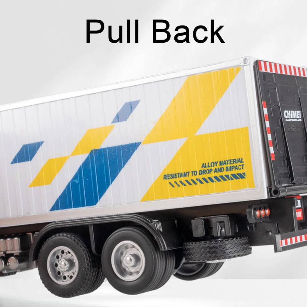 Camion container à l'échelle 1:32, camions de pompier, modèle de voiture, jouet, musique légère, portes moulées en métal moulé, véhicules ouverts, jouets pour enfants, cadeau