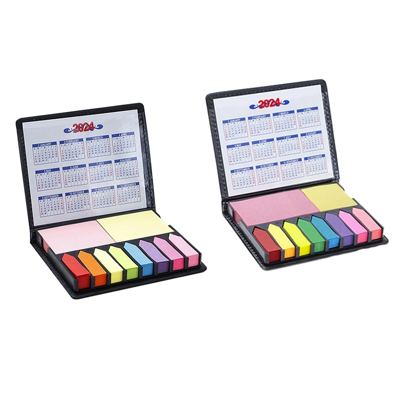 

2PCS Sticky Notes Tabs For Page Markers, Memo Pad With Calendar And Leather Cover, Desk Note Pad Durable Easy To Use