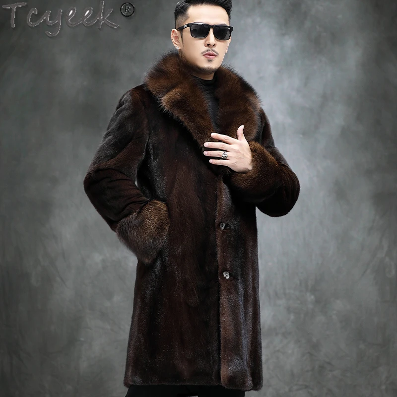 Tcyeek Winter Hoge Kwaliteit Echte Bontjas Heren Kleding Mode Mid-Long Natuurlijke Hele Nerts Bontjas Mannelijke Chaquetas Hombre Luxe