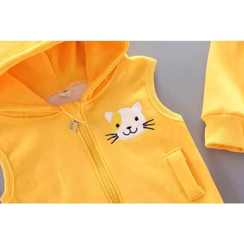 2024 Autumn Girls Cute Three-Piece Children\'s Cartoon Hooded Suit Winter New Boys Warm Fashion Caaual Sets 12M-5 Years Old