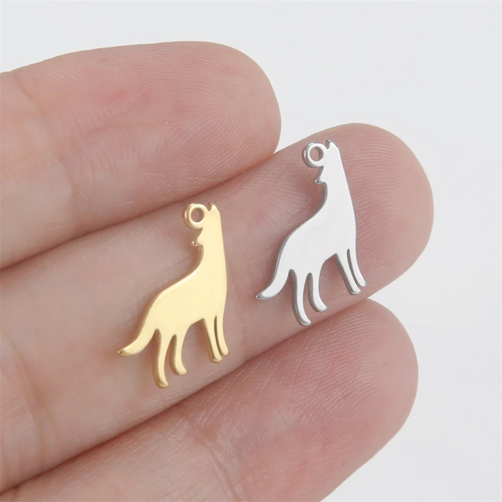 5pcs/Lot Stainless Steel Howling Wolf Pendant Animals Charms For Jewelry Making Diy Women Necklace Bracelet Tiny Charm Accessory