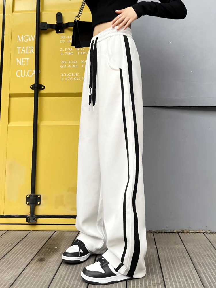 

QWEEK Baggy Pants Women Korean 2023 Autumn Y2K Retro Streetwear Striped Sweatpants Hippie Vintage Harajuku Oversize Trousers