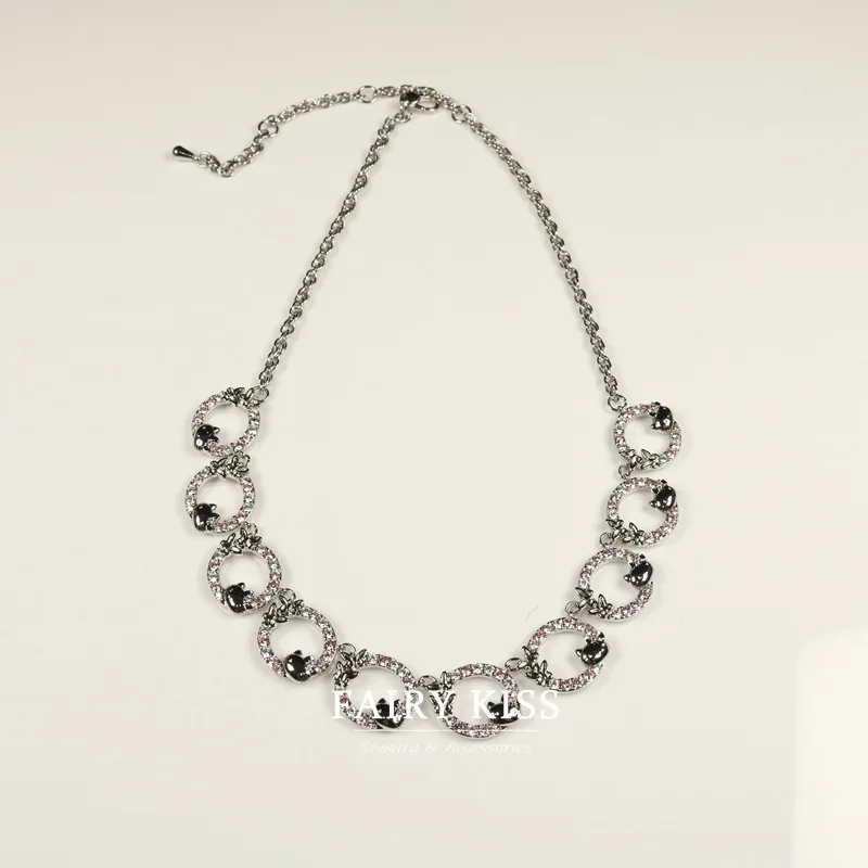 fashionable temperament necklace copper wax inlaid  zircon colored diamonds cute short style exquisite white gold jewelry