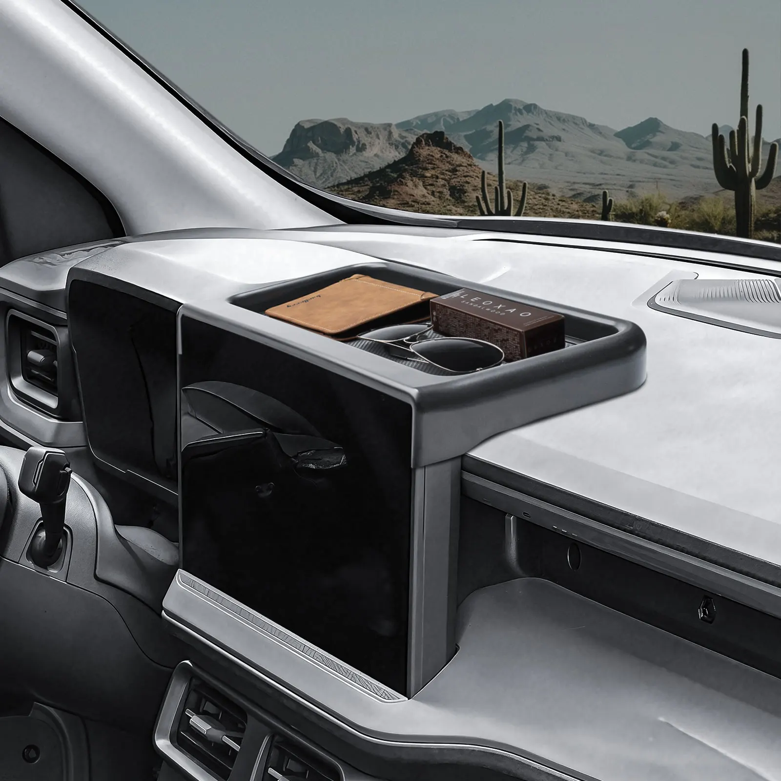 Center Console Dashboard Organizer for 2025 2026 Ford Maverick Behind Screen 13.2-Inch Hidden Panel Secret Tray Car Storage Box