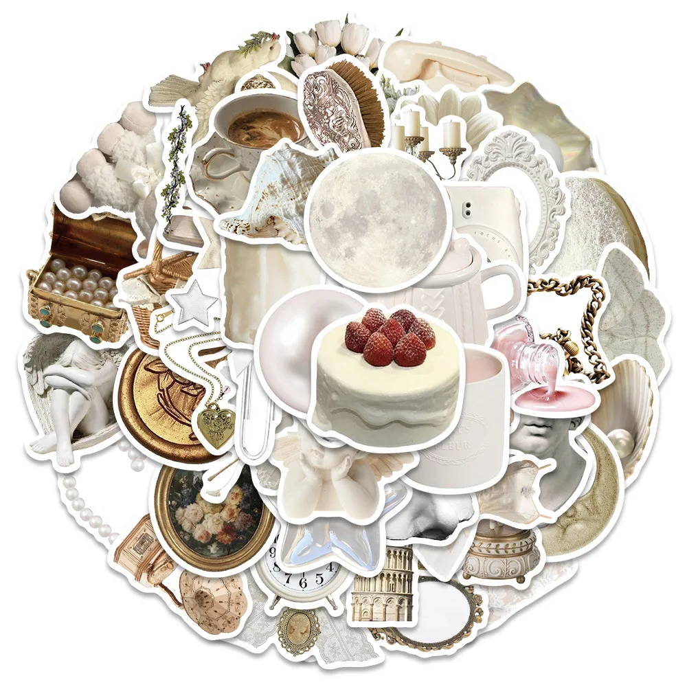 

50PCS White Gentle Ins Style Beautiful Sticker DIY Phone Laptop Luggage Skateboard Graffiti Decals Fun for Kid Toys Gifts