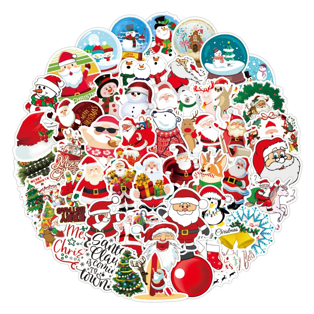 50PCS Cartoon Christmas Stickers Graffiti Luggage Computer Car Guitar DIY Scrapbook Wall Sticker Toys Decoration