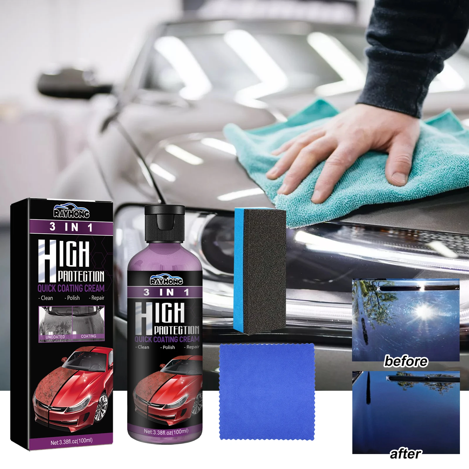 1-4PCS 3 in 1 Car Coating Paste Multi Functional Scratch Remover Paint Cleaner Polish Restorer for Auto Surface Protection Care