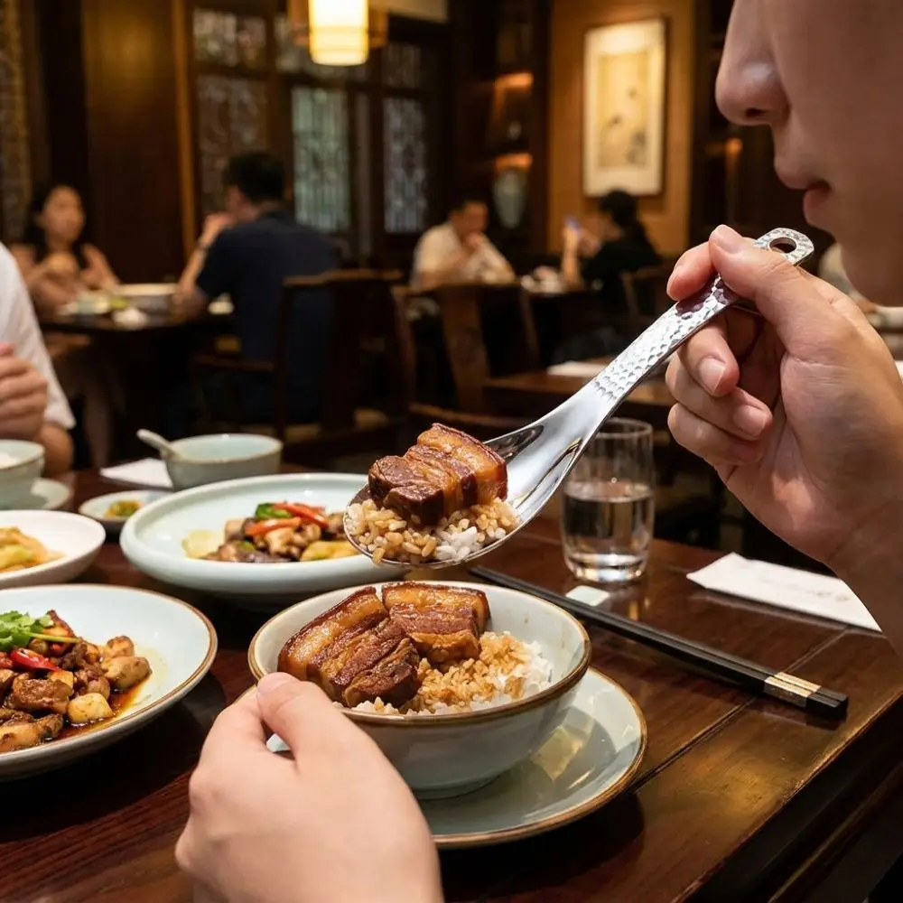 Rust Resistant Hammer Patterned Stainless Steel Spoon Thickened with Hanging Hole Dessert Spoon Deepen Fruit Spoon Dining