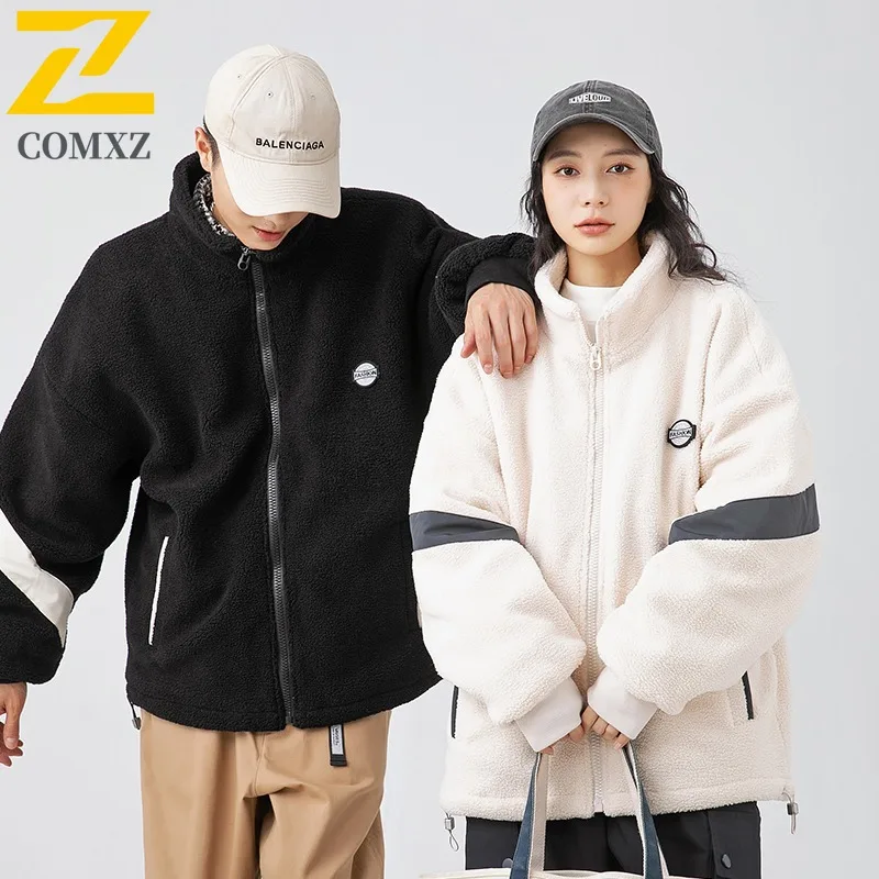 COMXZ تريند شيربا معطف القطن 2025 الخريف الشتاء زوجين الوقوف طوق البيسبول نمط سترة القطن شغل سترة واقية سميكة #5