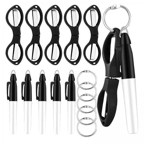 Nurse Pen Scissors Set ABS Handle Folding Scissors with Keychain Rings and Permanent Marker Pens for Staff Use