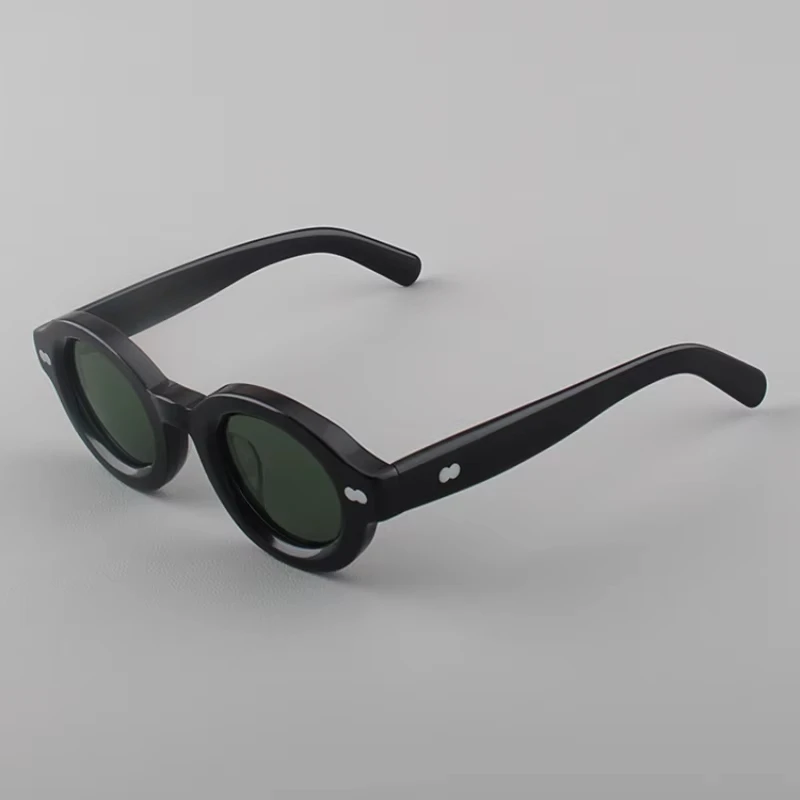 Fashion Retro Polarized Sunglasses Women Black and Green Lenses Thick Frame Acetate Round Outdoor UV400 Men Driving Sun Glasses