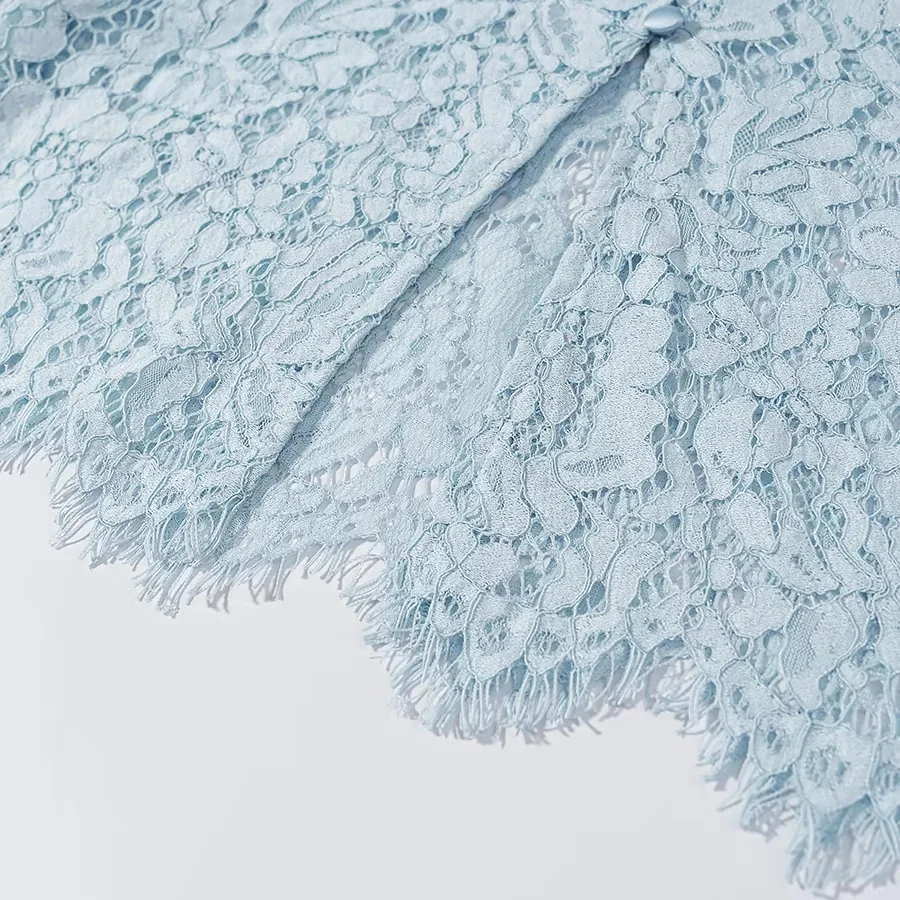 KONDALA Damen Elegantes Schickes Hosenset Blaue Spitze Durchsichtige Kurze Oberteile, Kordelzug Weite Hosen 2026 Sommer Trendiges Urlaubsset – Detail 12