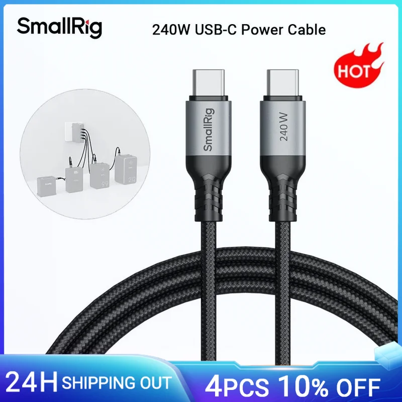 Kabel Daya USB-C 240W SmallRig, kabel daya pengisian daya Cepat PD 3.1 240W, untuk iPhone 16 untuk MacBook Pro -4908