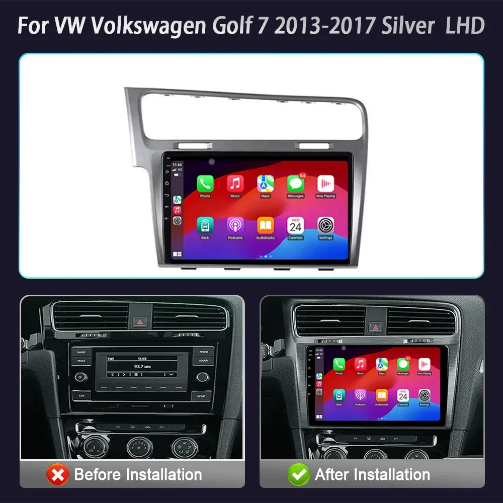 Car Radio Multimedia Player Navigation Wireless CarPlay Touch Screen Android Bluetooth For VW Volkswagen Golf 7 2013-2017 Silver