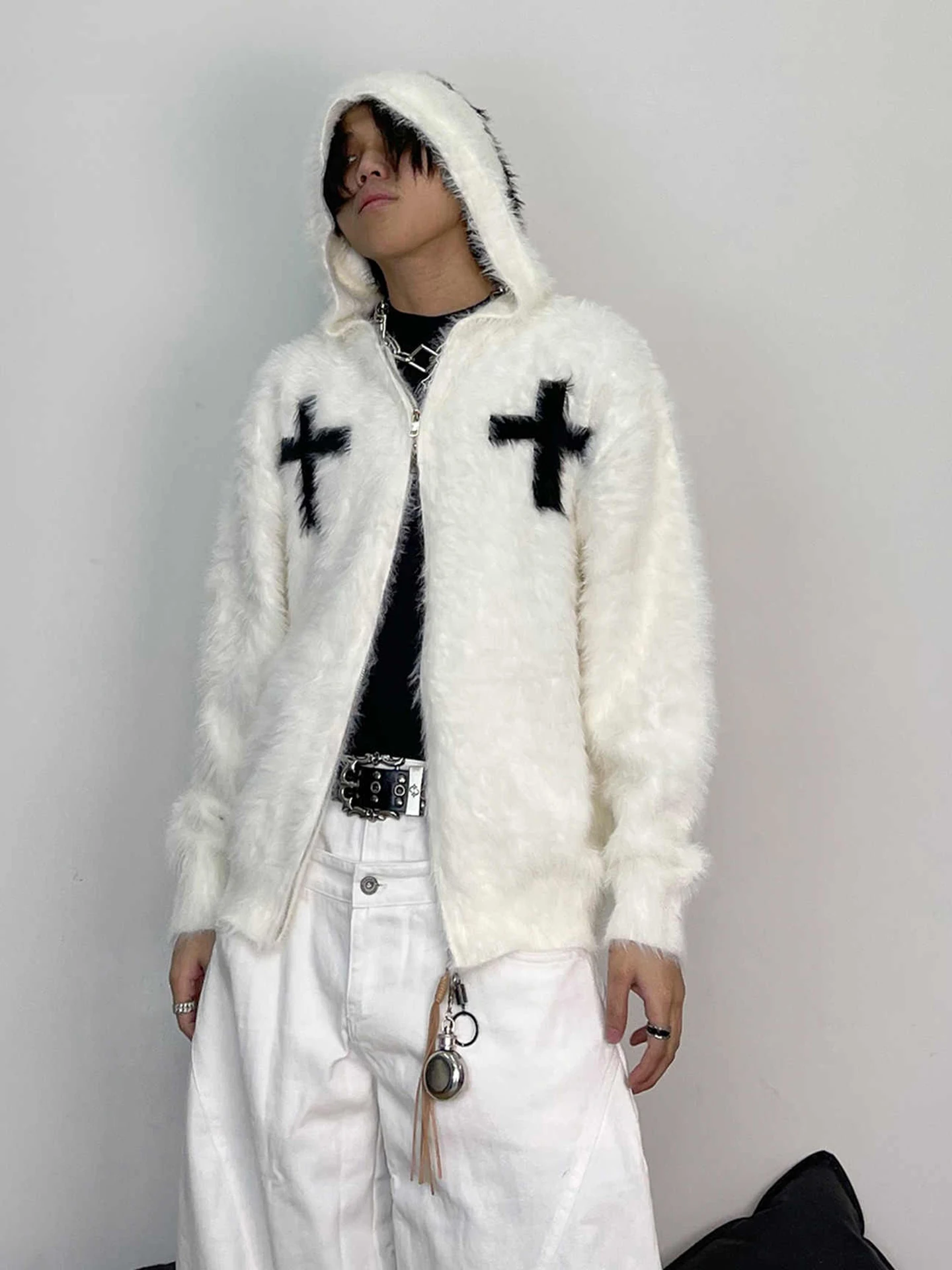 

Retro American Cross Hat Open Cardigan Sweater Men's Lazy Sle Loose Knitted Casual High Street Coat for Men And Women