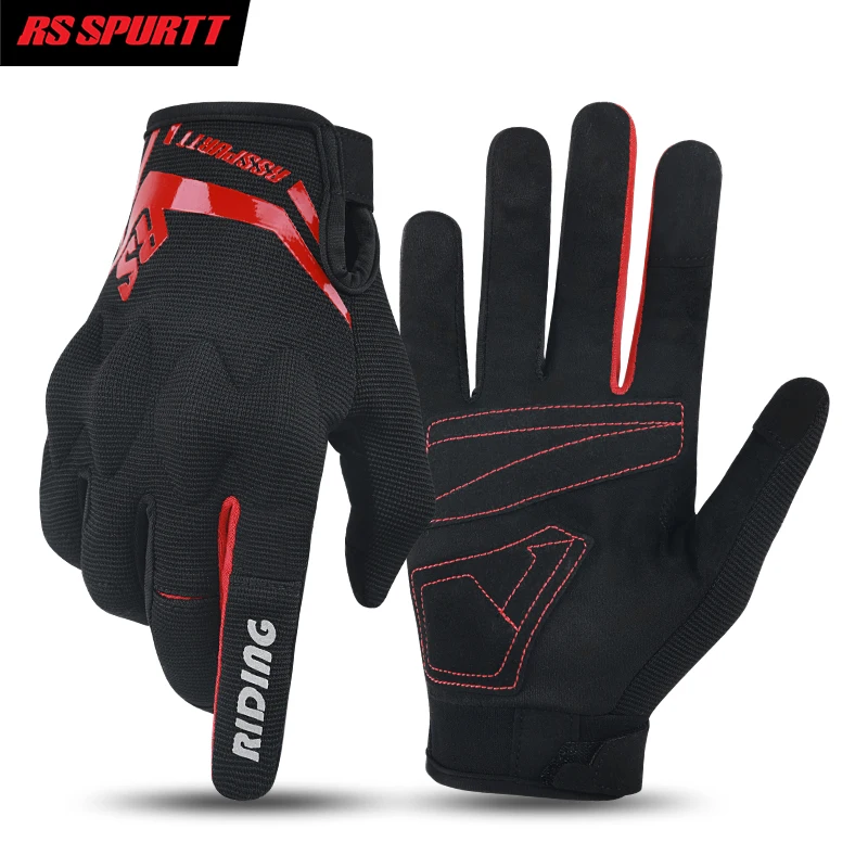 Summer Full Finger Motorcycle Gloves, Spring Breathable Mesh Motorbike Gloves for Men Women, Anti-Slip Touchscreen Riding Gloves