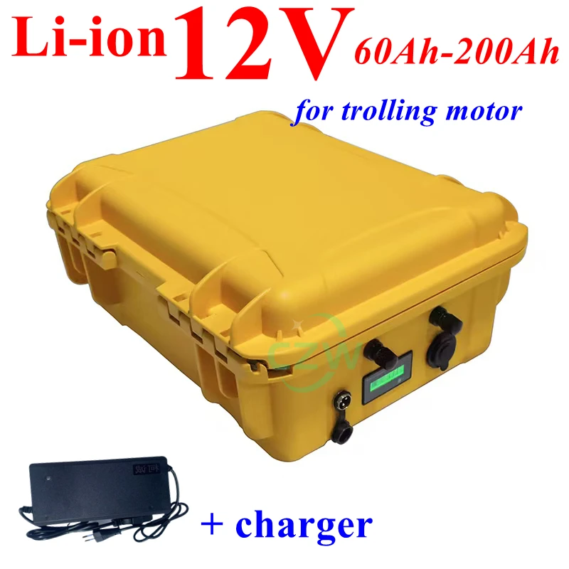 

czw Rechargeable 12V 60Ah 80Ah 120Ah 150ah 180ah 200ah Lithium Ion Battery for Trolling Motor Boat Propeller+10A Charger