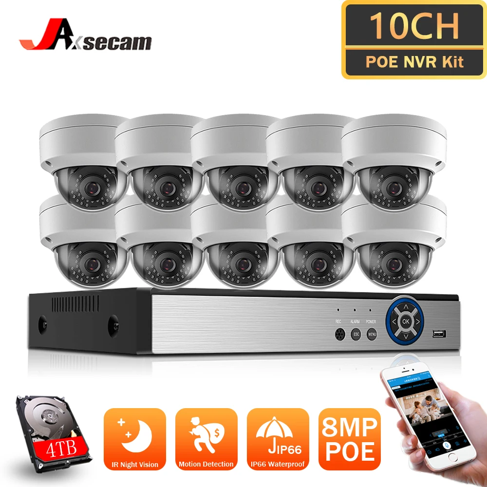 

H.265 10CH 8MP Security Camera System 4K POE NVR 10Ports Indoor Outdoor IP Camera IP66 Vandal-proof Video Surveillance Camera