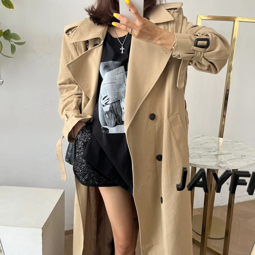 Elegant British Style Double-Breasted Windbreaker Coat 2026 New Arrival Women's Long Sleeve Suit Collar Outerwear