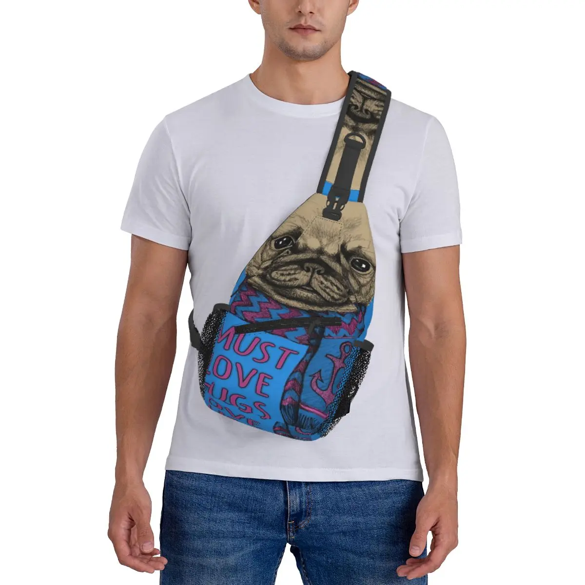 Must Love Pugs Borst Tas Gepersonaliseerd Met Rits Mesh Tas Cadeau Leuk Cadeau Multi-Stijl