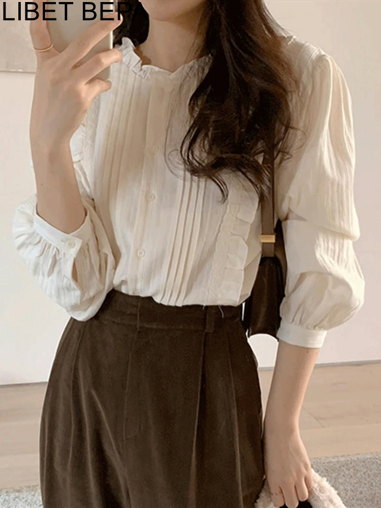 BL3571 New 2024 Fashionable Korean Style Vintage Shirts Elegant Sweet Minimalist Wild Lady Spring Summer Women\'s Blouses Tops