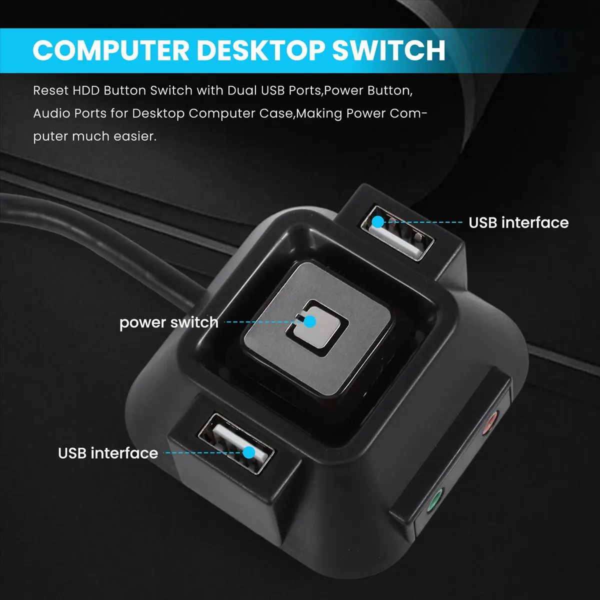 SWXF Desktop Computer Case Switch,Reset HDD Button Switch with Dual USB Ports,Power Button,Audio Ports for Desktop PC Case
