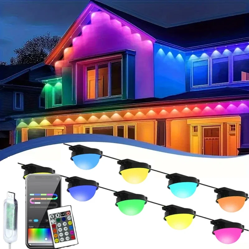 Permanent Outdoor Lights RGB Eaves Lights App Control DIY Scene Modes Waterproof for Garden House Party Holiday Halloween Decor