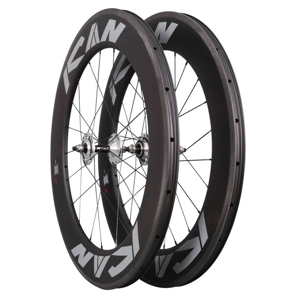 ICAN 700c Carbon Baanfiets Wiel 86mm Clincher Single Speed Wielen 20/24 Gaten Breedte Externe 25mm 18.35mmFixed Gear Wielset