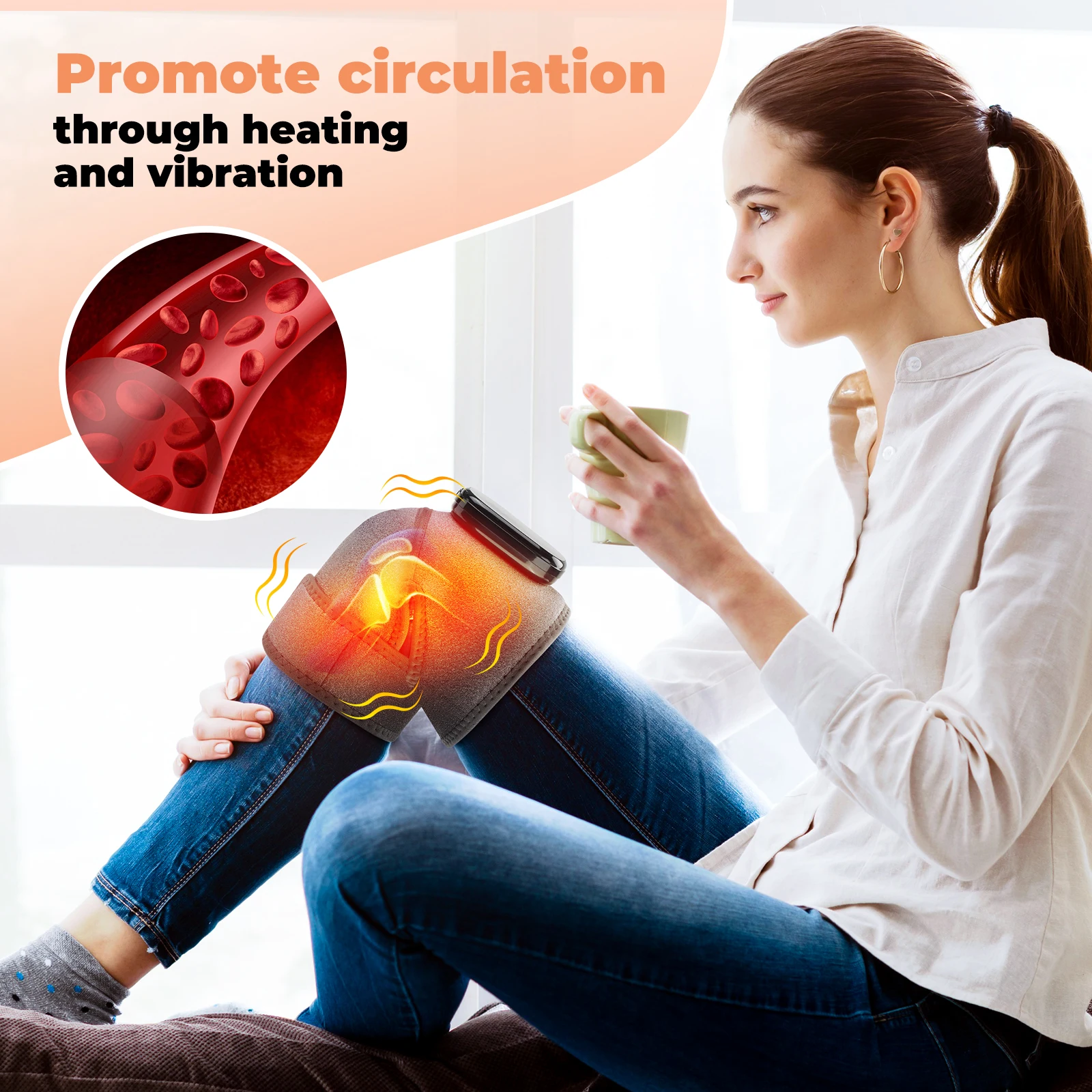 เครื่องนวดเข่าแบบให้ความร้อน สั่นสะเทือน แผ่นประคบร้อนสำหรับเข่า ไหล่ ข้อศอก บรรเทาอาการปวด ลดความเมื่อยล้า อุปกรณ์พยุงเข่า