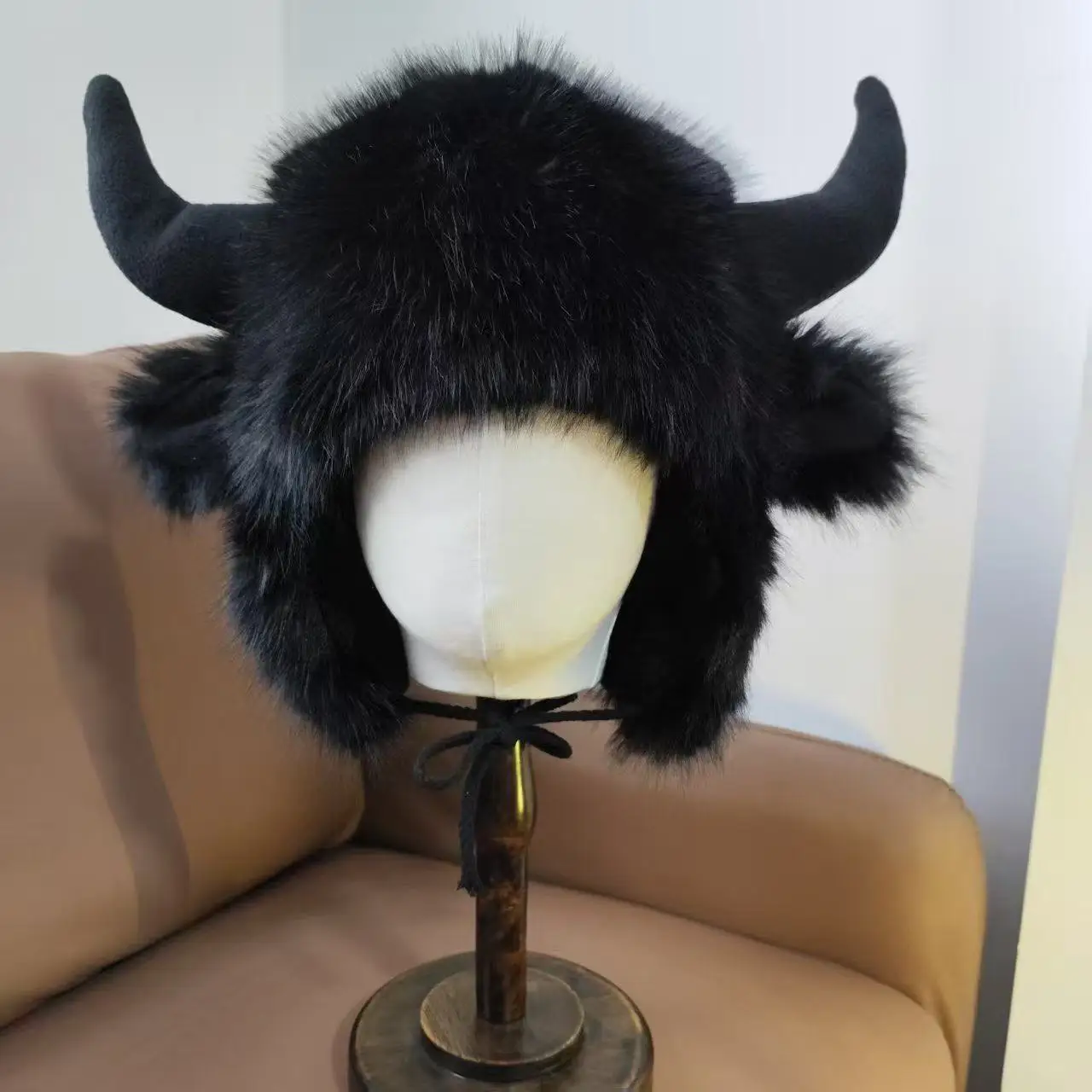 

Cow Horn Shaped Hat Winter Thicken Artificial Rabbit Fur Ear Protection Hat Cute Men Women Outdoor Animals Head Warm Plush Hats
