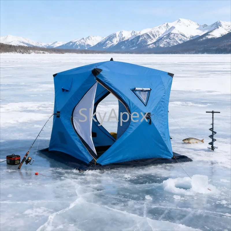 9.5mm Pole 3-Layer Insulated Ice Fishing Shelter 150/180/210cm Instant Pop-up Windproof Waterproof Warm Tent Portable Easy Setup