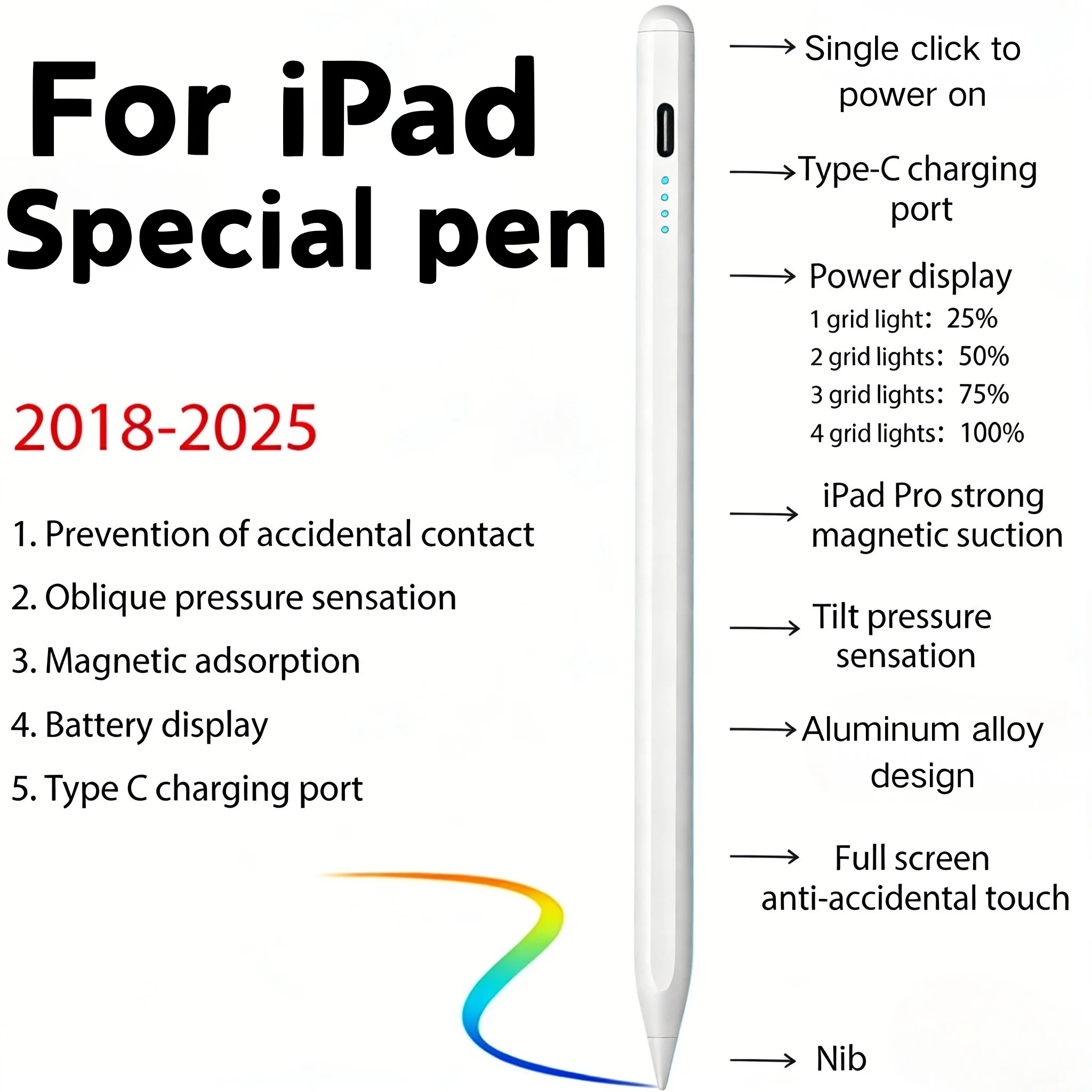 Für Apple Pencil mit Handballenerkennung und Leistungsanzeige iPad Stift für iPad Zubehör 2022 2021 2020 2019 2018 Pro Air Mini Stylus – Detail 5