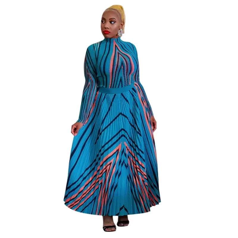 

2 Piece Sets Womens Outfits Fashion Waffle Long Sleeved Pullover Short Top Elegant Pleated Skirt Tie Dye Autumn Two-Piece Set