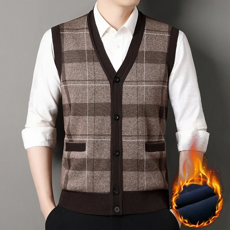 New Men's Sweater Vest Warm and Slim Fit Knitted Vest Autumn and Winter V-neck Cardigan Sweater