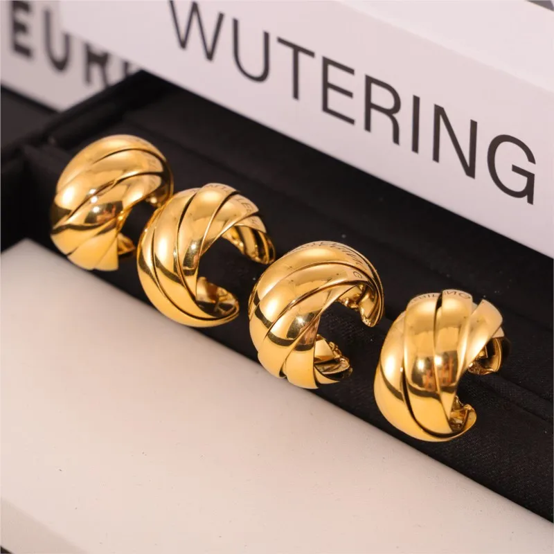 Vintage Multi Layer Hoop Earrings For Women Stainless Steel Gold Plated Waterproof Women\'s Dangle Earring Ladies Luxury Jewelry