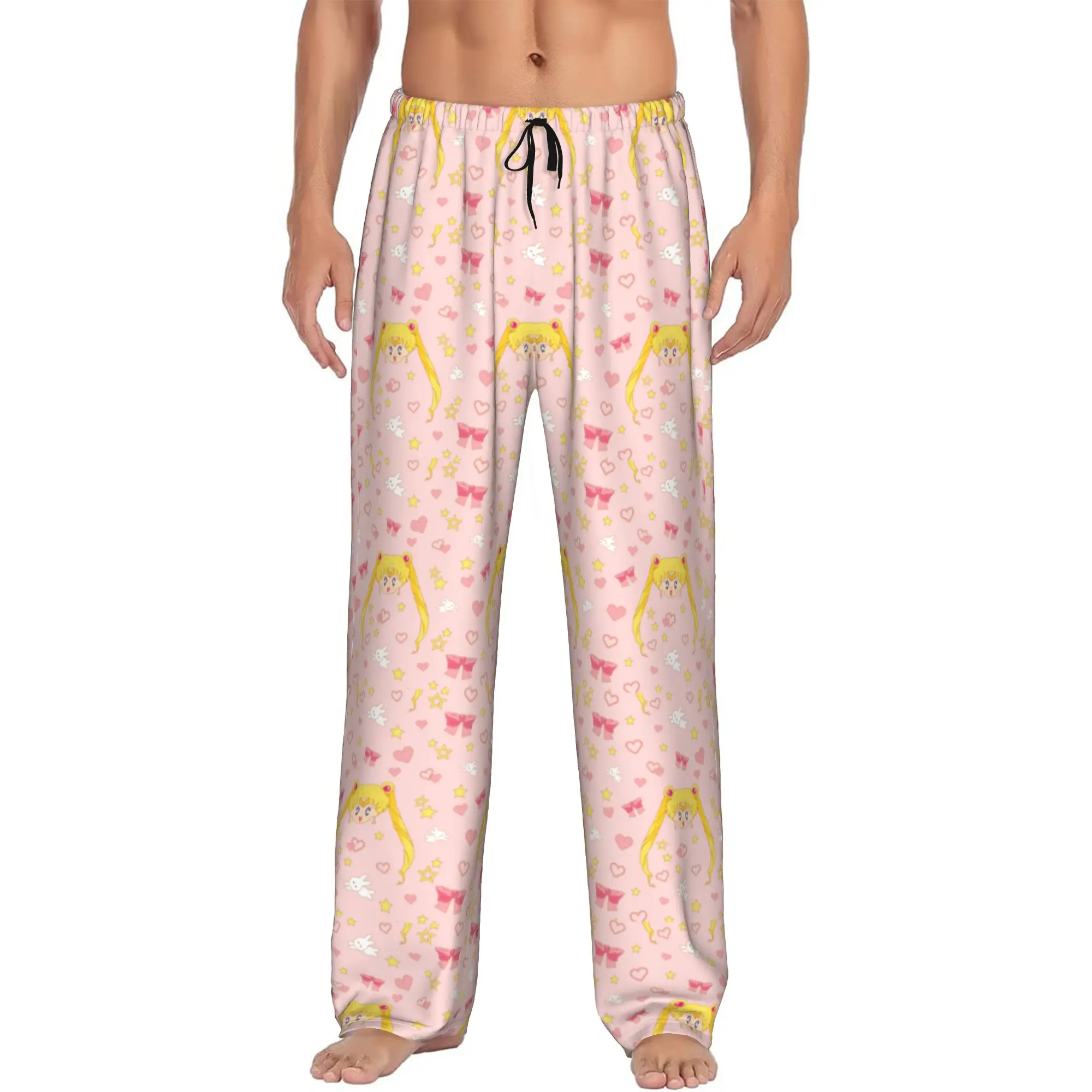 Pantalones de Pijama Personalizados de Sailor Moon, Anime, Chica Mágica, Cómics Japoneses, Ropa de Dormir para Hombre, Pantalones de Descanso Elásticos con Bolsillos
