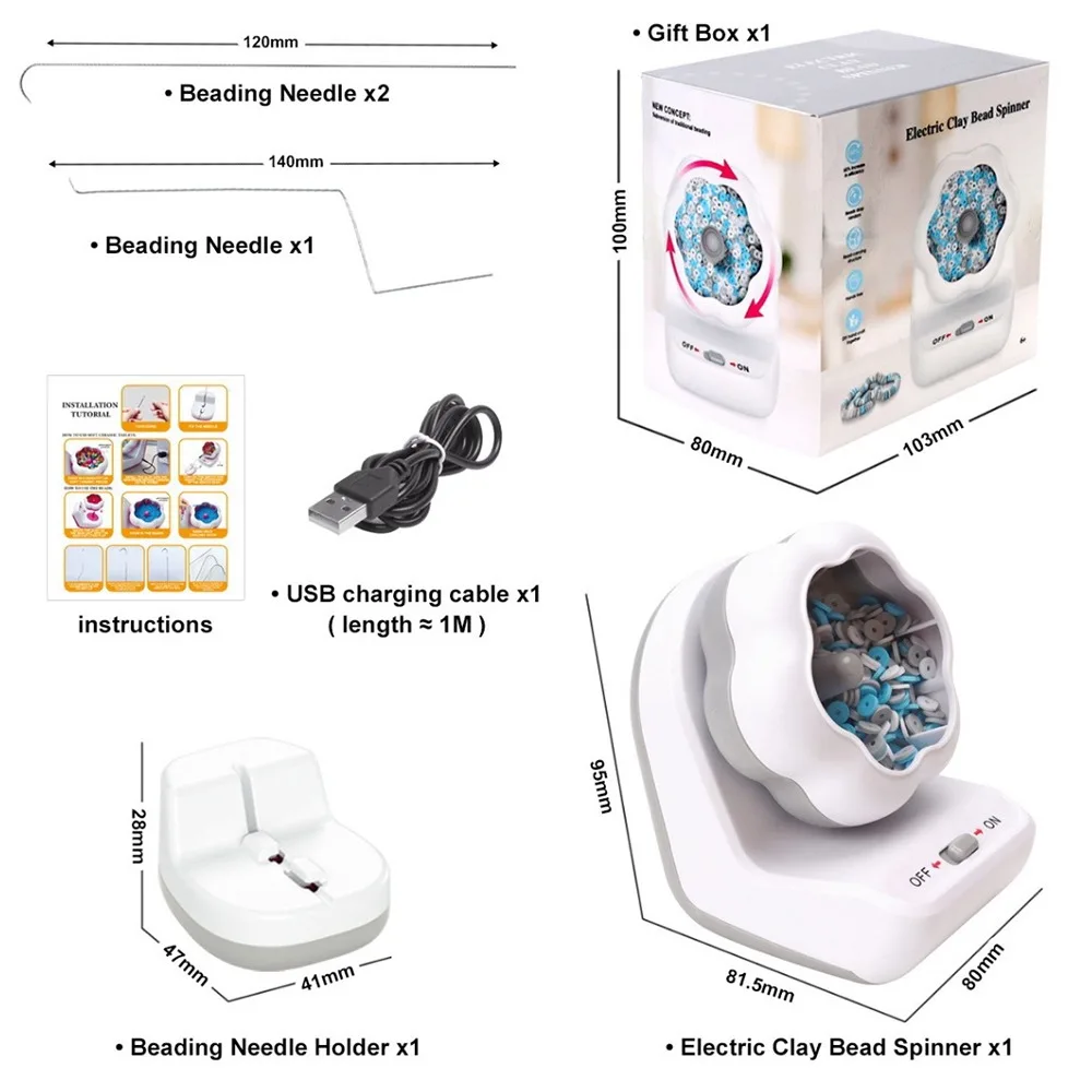 

Автоматический электрический спиннер для бисера, перезаряжаемый беспроводной спиннер для глиняных бусин, быстрый с игольчатым браслетом, набор для изготовления бисера