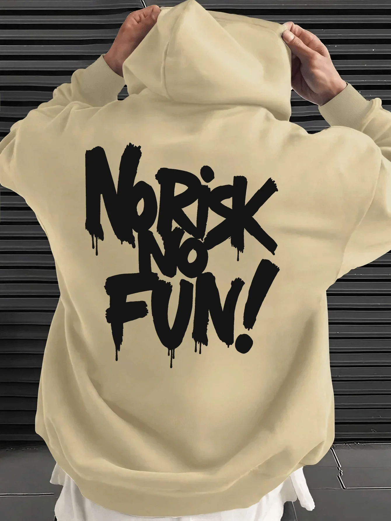 Men's Edgy Graffiti Hoodie Sweatshirt No Risk No Fun Drip Font Slogan Graphic Print Oversized Streetwear Casual Pullover