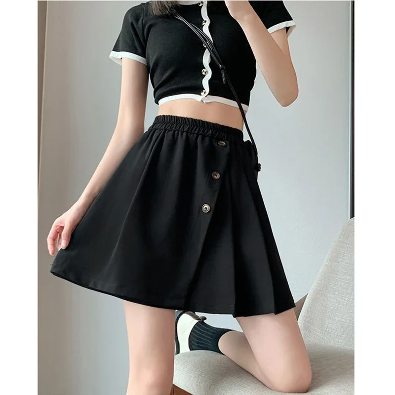 Faldas irregulares empalmadas con botones de Color sólido a la moda, ropa femenina, novedad de verano 20224, faldas informales holgadas elásticas de cintura alta