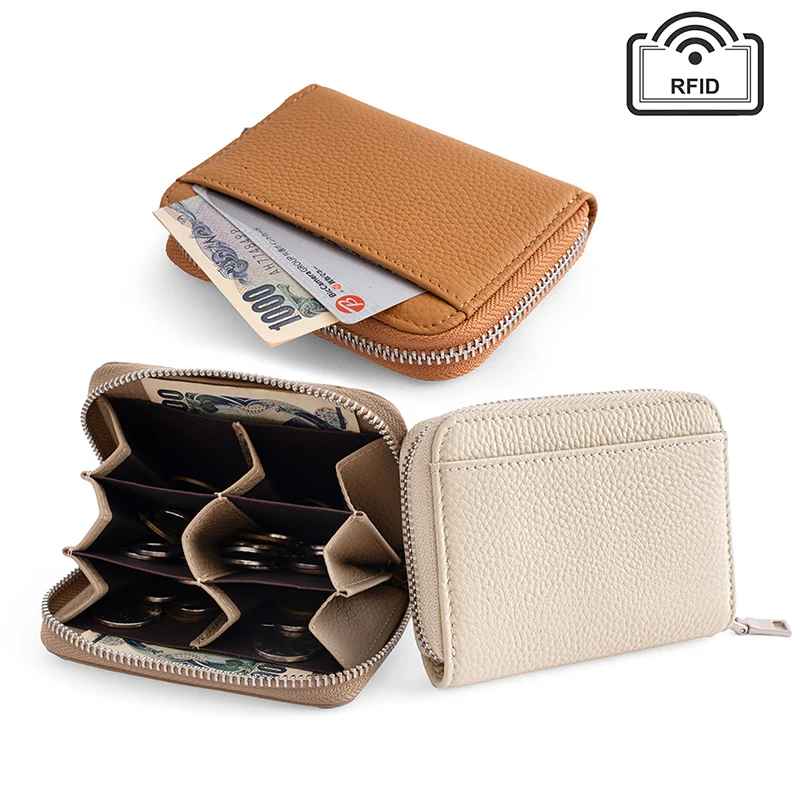 Western RFID Blocking Cowhide Leather Zipper Coin Women Wallet Fashion Genuine Leather Short Wallet for Ladies