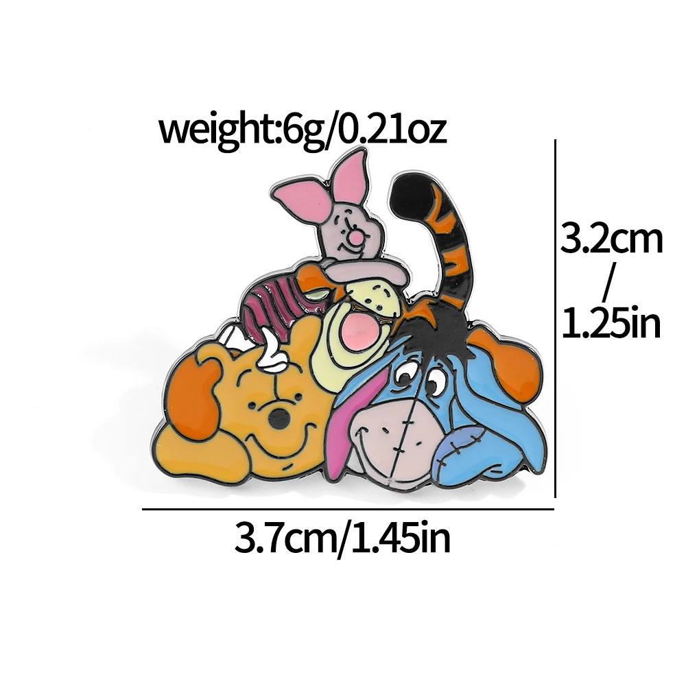 2 Pcs Cartoon Animal Brooch Cute Pooh Bear Eeyore Tigger Piglet Enamel Pin Metal Badge Jewelry Clothing Backpack Accessories