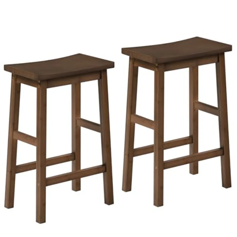 

Bar Stools, Set of 2 Bar Chairs, Counter Height Bar Stools, Bamboo Kitchen Stools, 24 Inch Saddle Stools with Footrests, for Ki